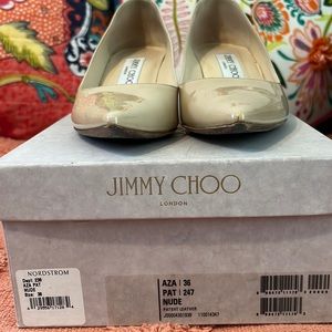 Jimmy Choo 'AZA' Beige Patent Leather Pump Pointy Toe Low Kitten .size 36
